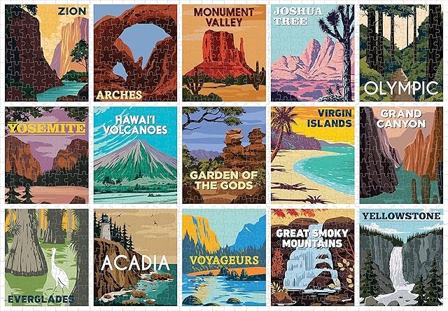 The Parragon American National Parks 1000 Piece Jigsaw Puzzle with 15 Poster Designs for Adults Teenagers Family