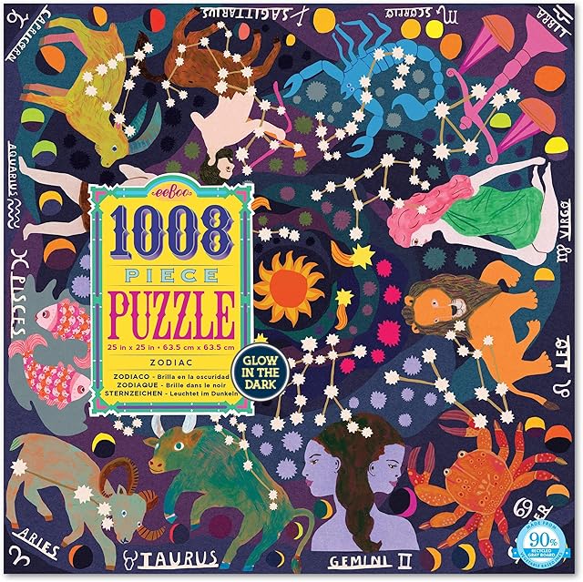 The eeBoo Piece and Love Zodiac Constellation 1000-piece Square Adult Jigsaw Puzzle Glow in The Dark, Jigsaw Puzzle for Adult and Families, with Glossy, Sturdy Pieces and Minimal Puzzle Dust