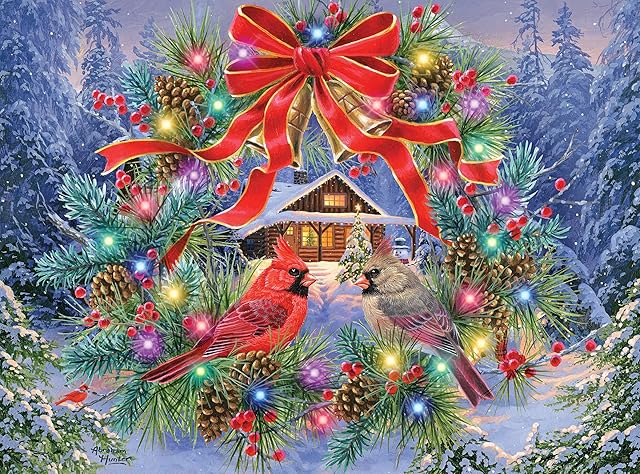 The RoseArt - Abraham Hunter Light Up - Deck The Halls - 500 Piece Jigsaw Puzzle for Adults