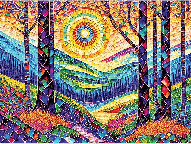 The RoseArt - Stained Glass - The Sun Shines on Dreamland - 300 Piece Adult Jigsaw Puzzle for Adults